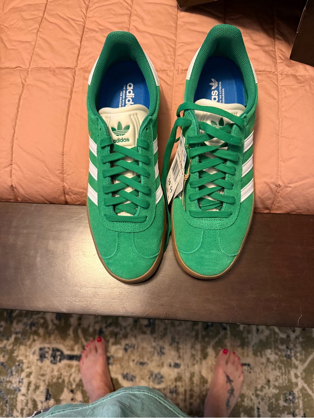 adidas Green Suede Sneakers with White Stripes
